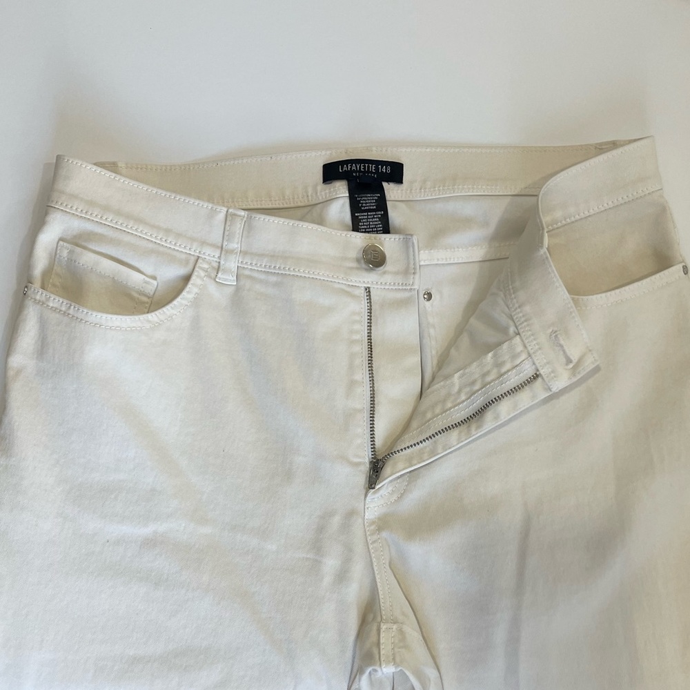 Lafayette 148 New York Cuffed Stretch Cotton Twill Pants Cream Size 12 Like New - Picture 5 of 9